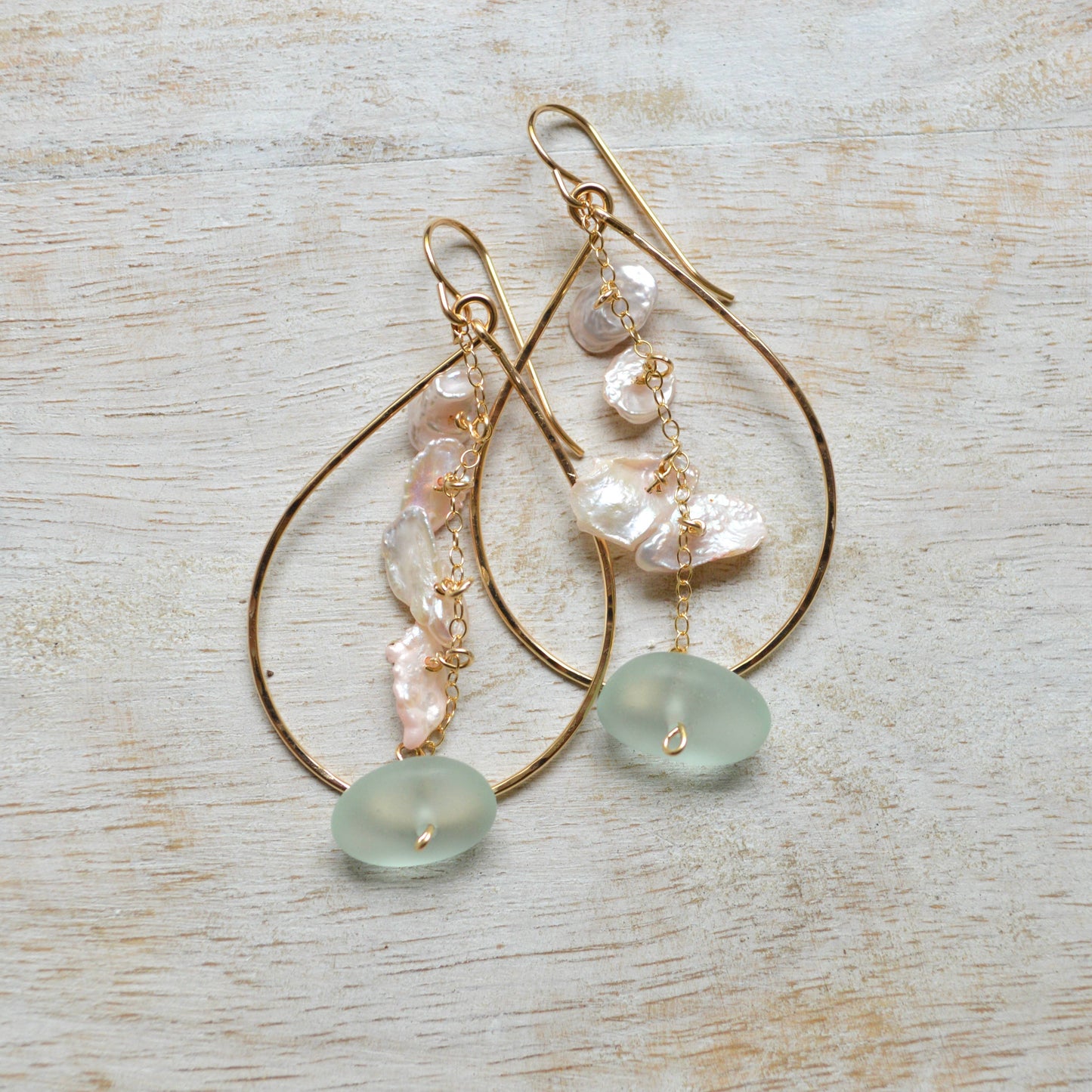 Keshi Pearl & Frosted Glass Teardrop