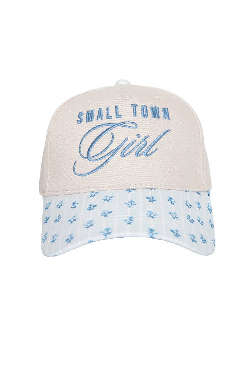 Small Town Girl Trucker Vintage Hat Grad Gift: Light Blue Floral