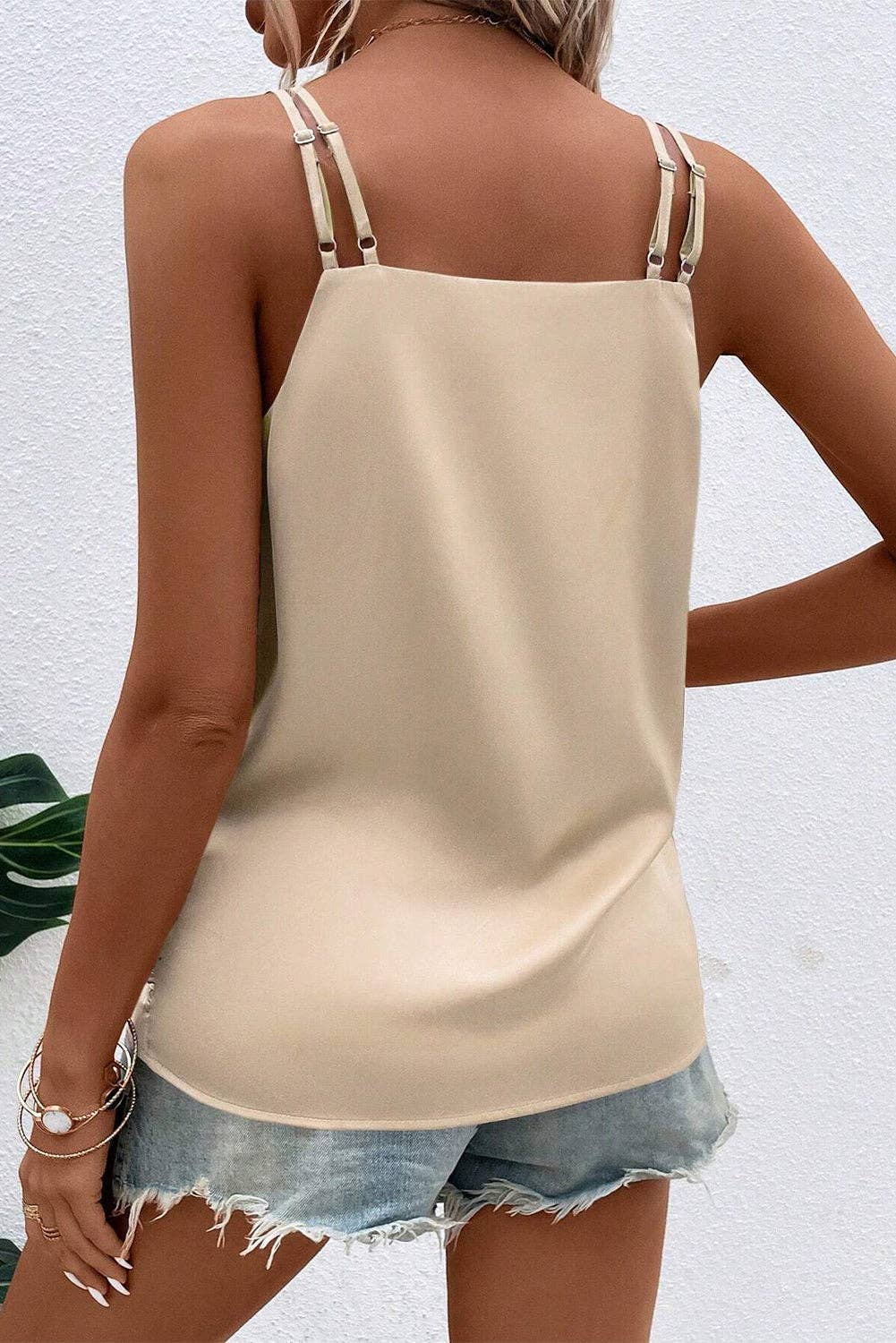 Satin Wrap V-Neck Cami Top: Cream