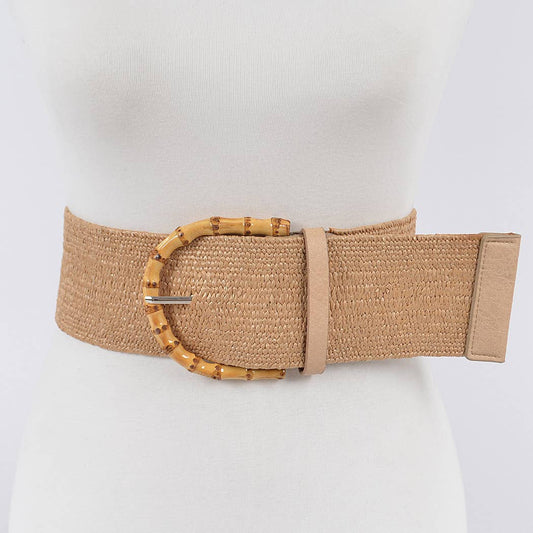 Straw Belt With Bamboo Buckle: Khaki