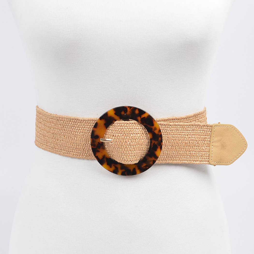 Tortoise Shell Circle Buckle Belt: Khaki