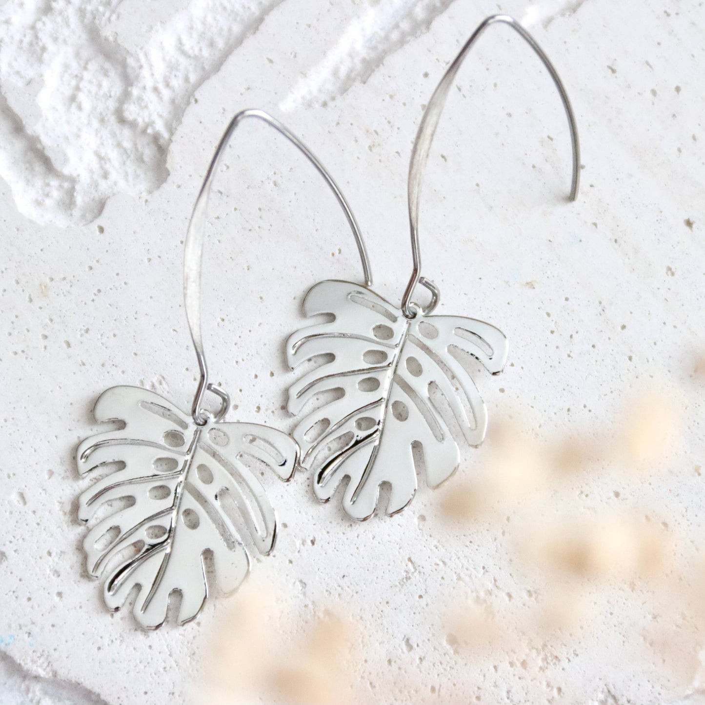 Monstera Leaf Drop Earrings - Stainless Steel