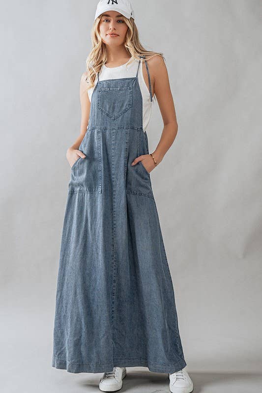 Tie Strap Denim Maxi Dress