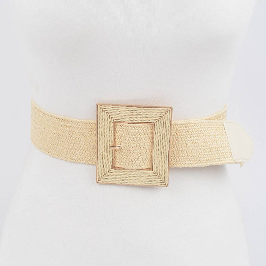 Square Buckle Stretch Belt: Nude