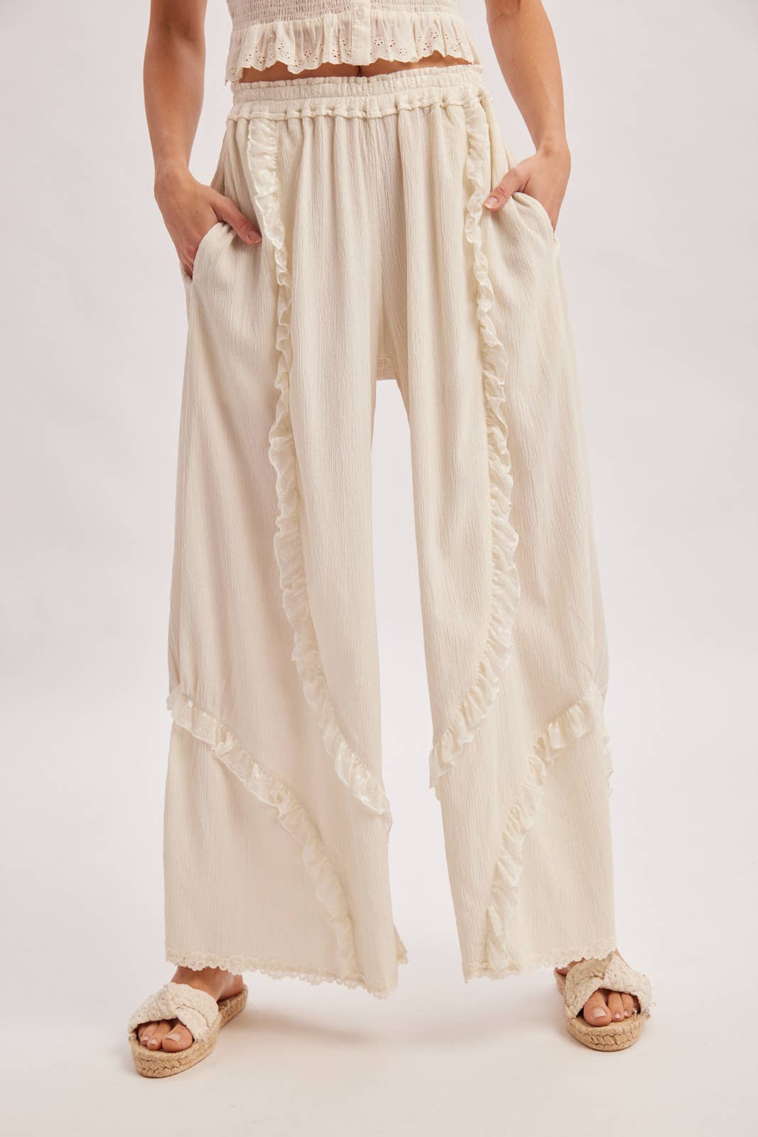 Boho Eyelet Lace Ruffle Pant