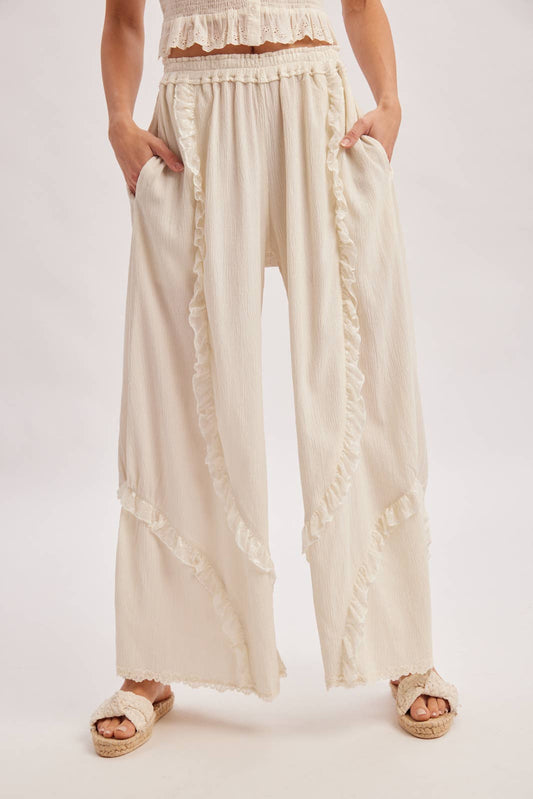 Boho Eyelet Lace Ruffle Pant