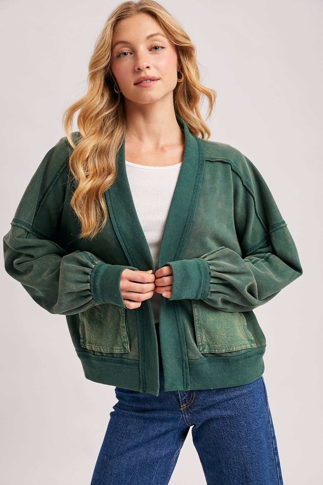 Washed Open Front Cardigan
