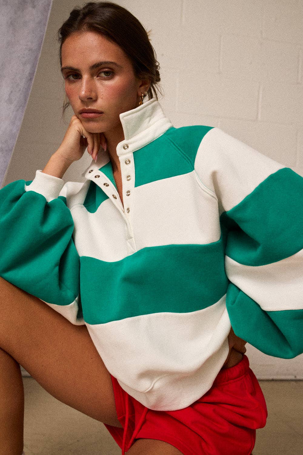 Everly Striped Pullover: GREEN