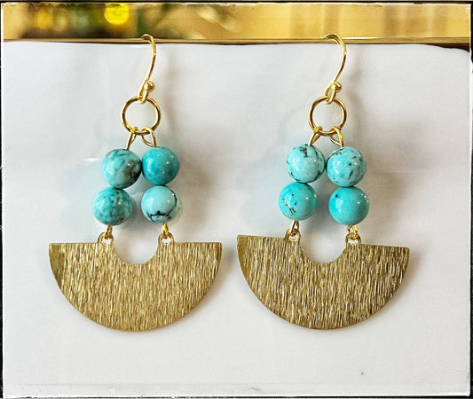 Turquoise Beaded Gold Dangle Earring