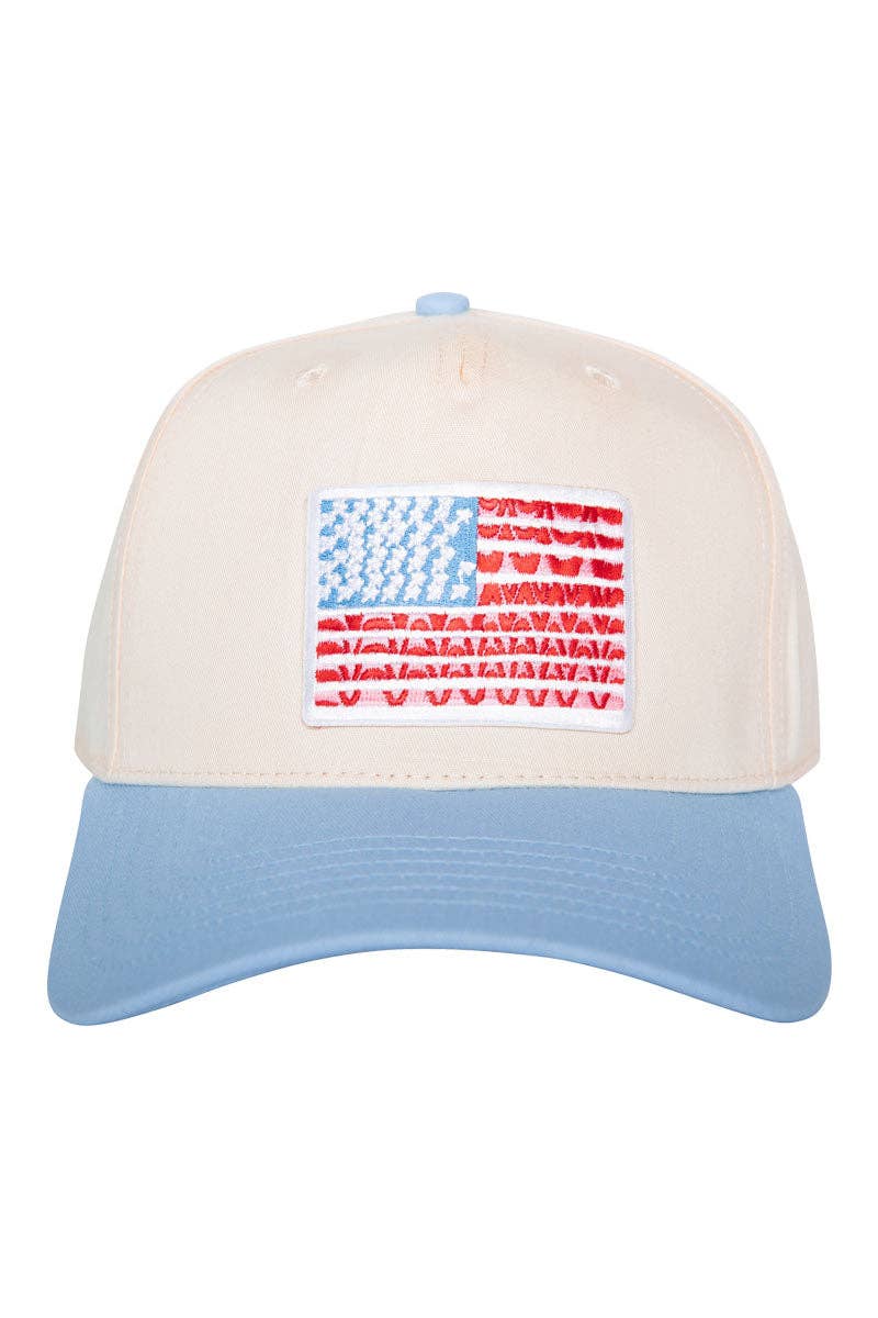 American Flag Two-Toned Fitted Hat: Light Blue and Cream