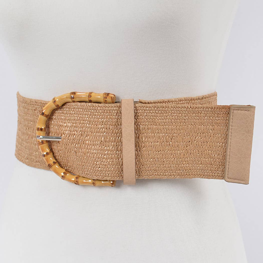 Straw Belt With Bamboo Buckle: Khaki