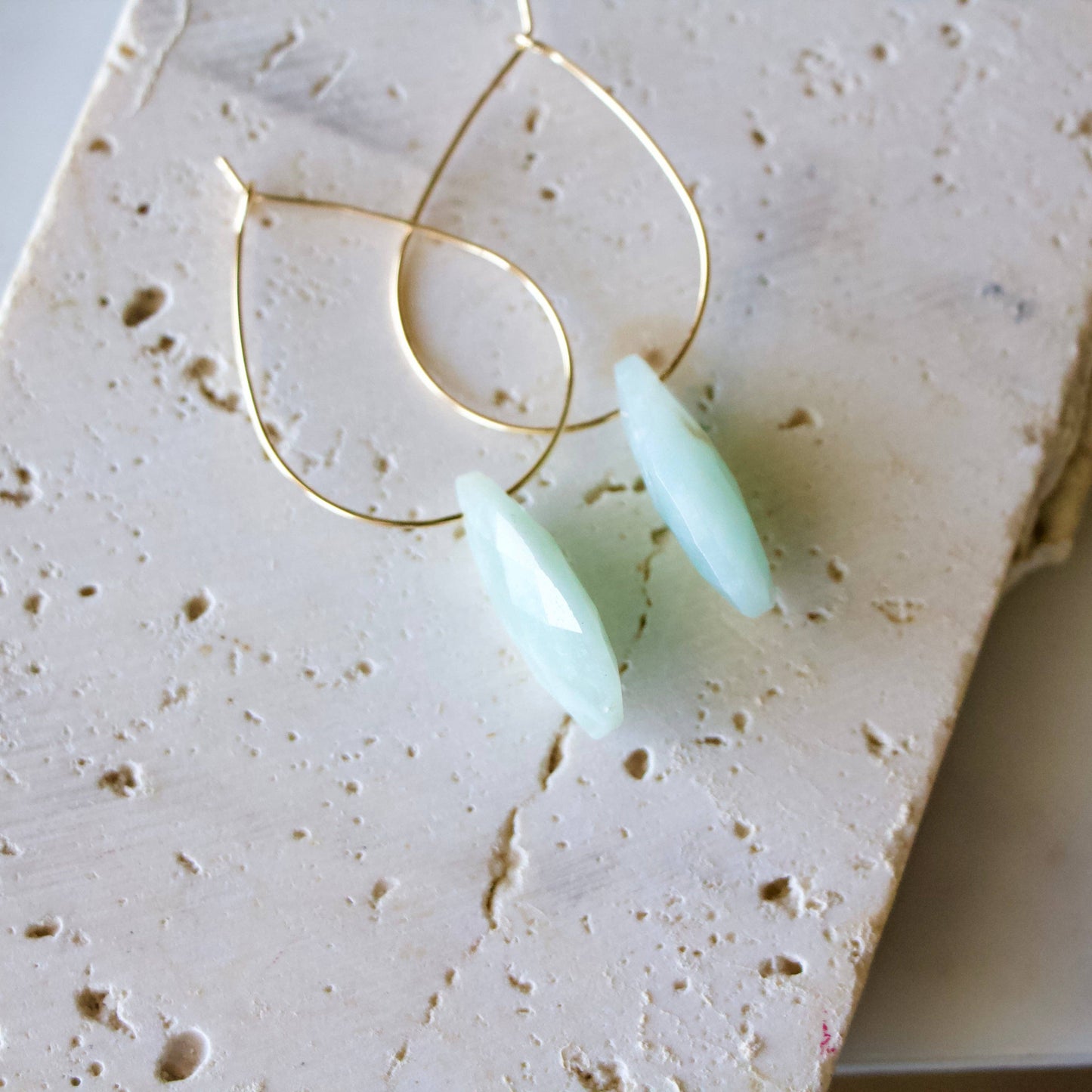Teardrop Wire Hoop Earrings - Amazonite