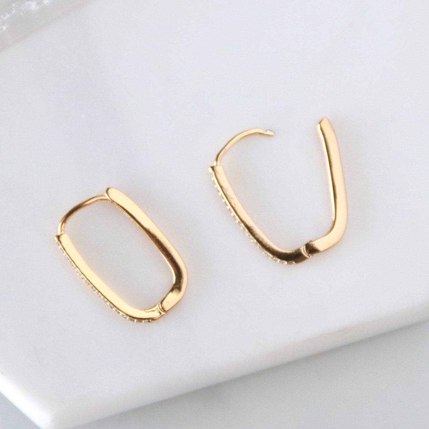 CZ Bar Oval Hoop Earrings