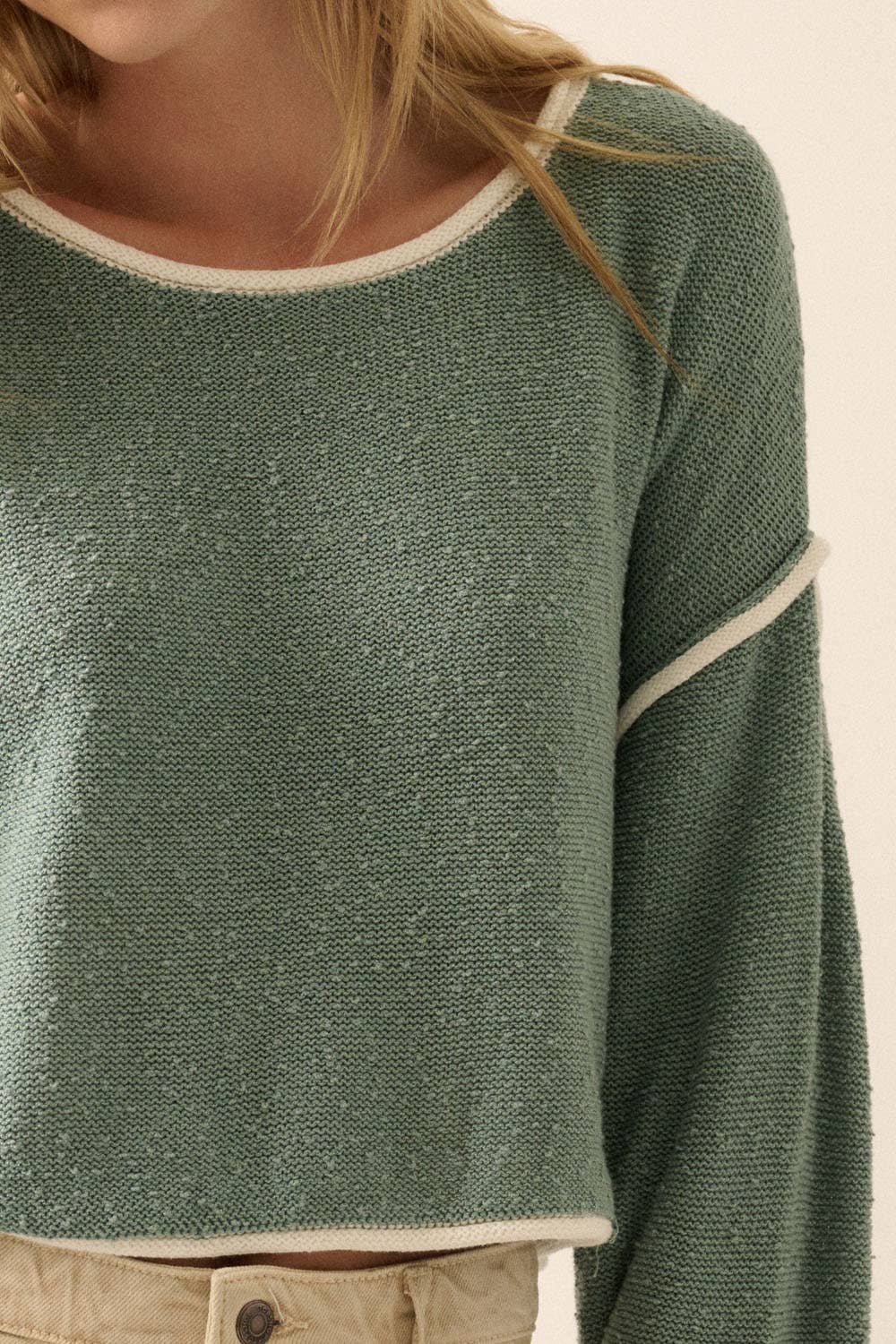 Knit Boat Neck Crop Sweater