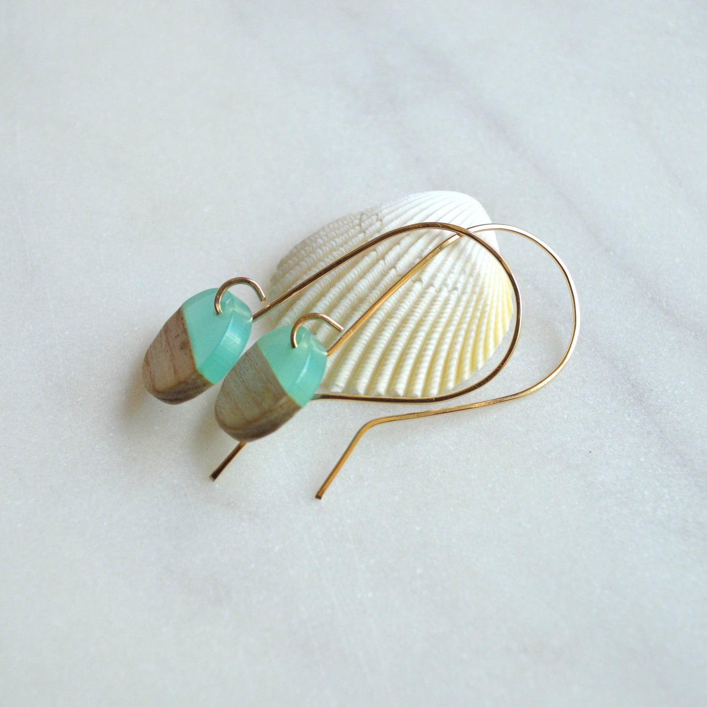 Sea Green Resin and Wood Earrings