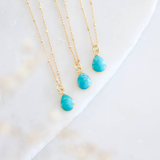 Tiny Turquoise Teardrop Necklace