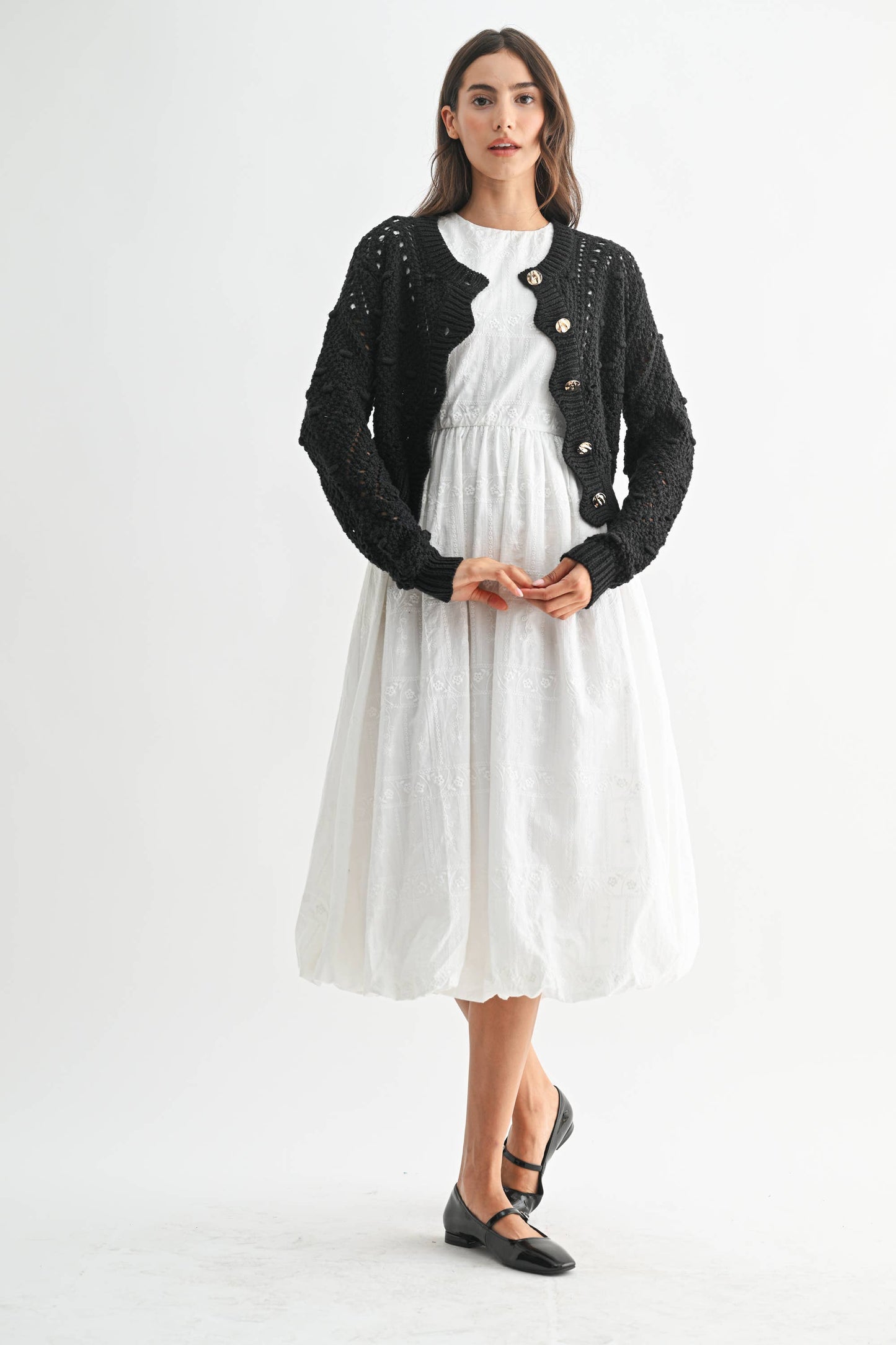 KNIT CARDIGAN WITH GOLD BUTTON DETAIL: LT. PINK