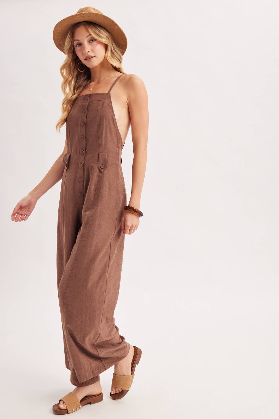 Button Down Wide Leg Jumpsuit