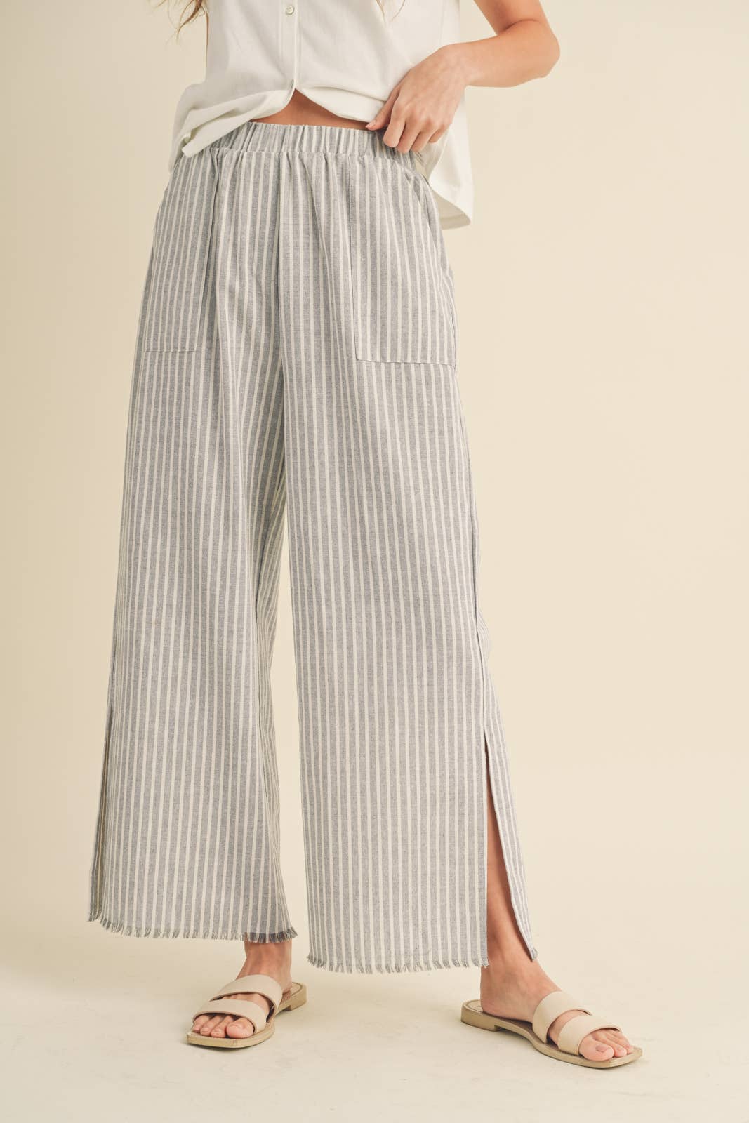 Striped Raw Edge Linen Pants