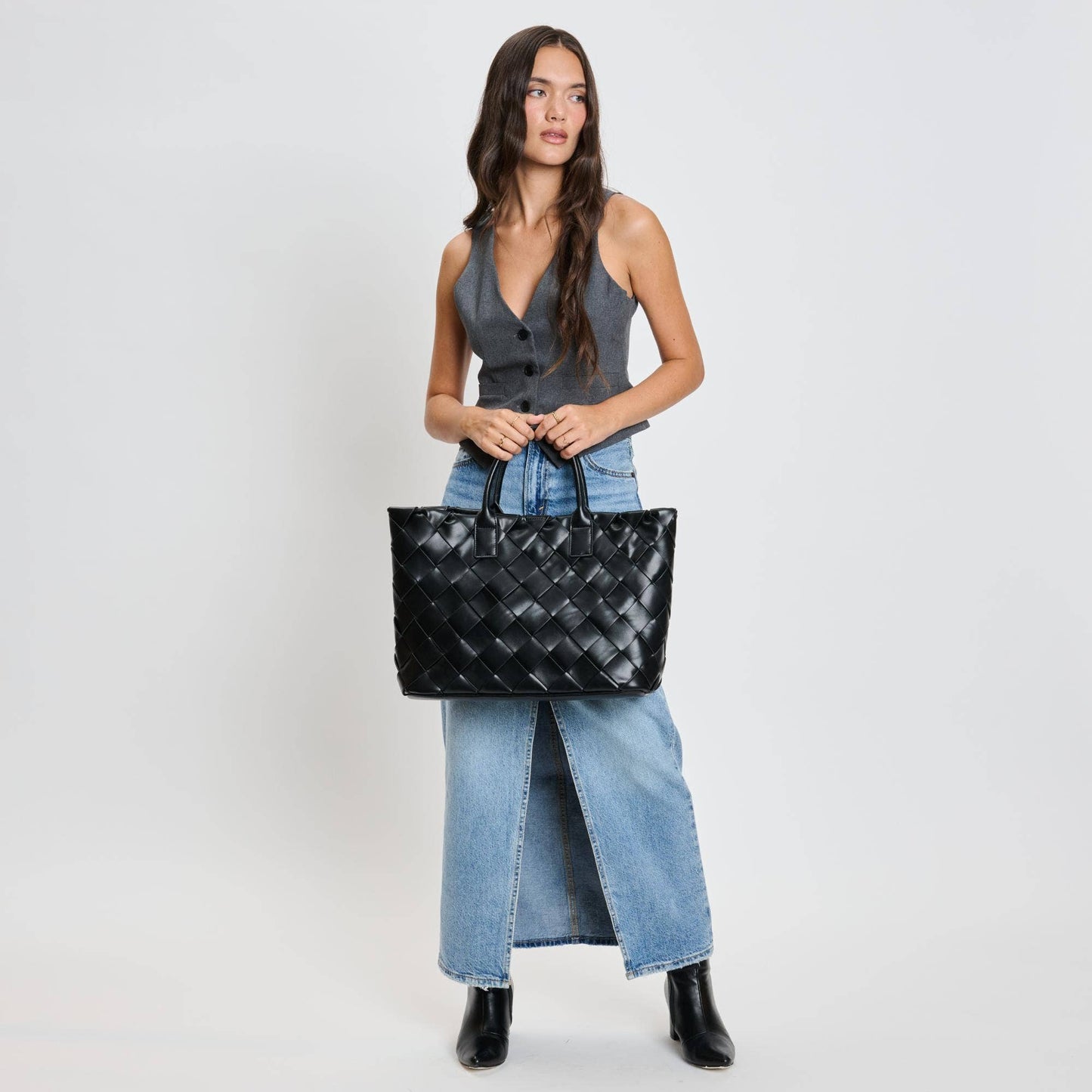 Adeline Woven Tote: Black