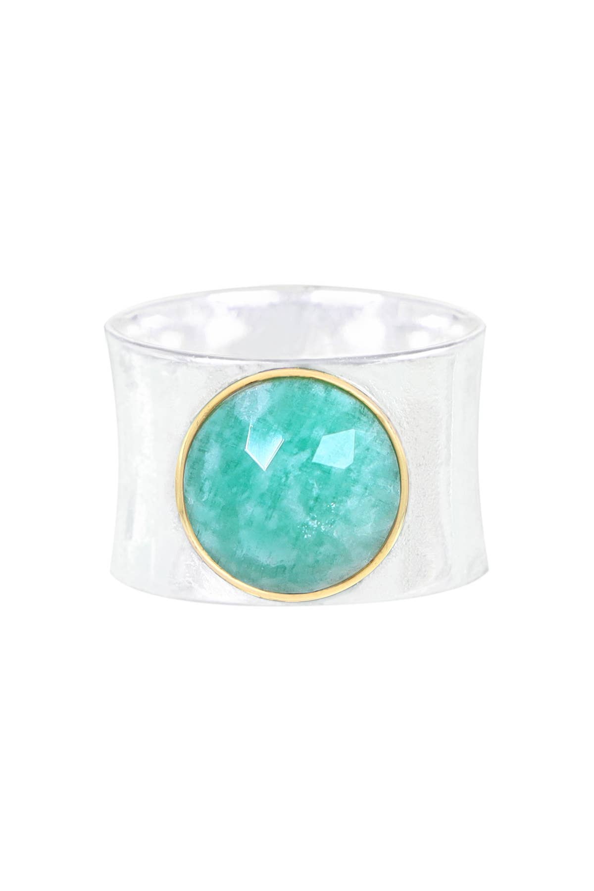 Amazonite Two Tone Filled Wide Ring - Sterling Silver Plated