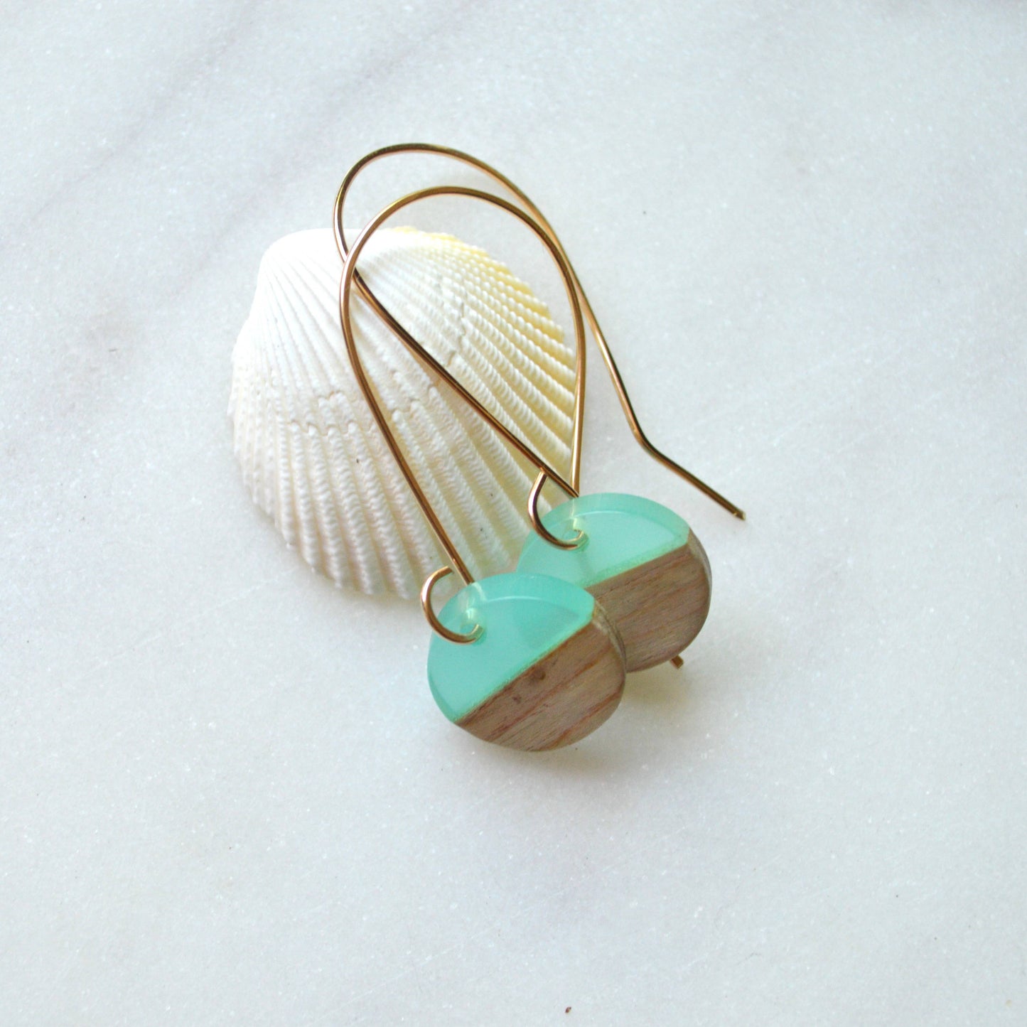 Sea Green Resin and Wood Earrings