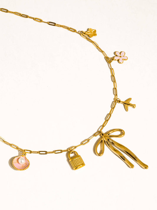 Tyla 18K Gold Non-Tarnish Bow Charm Necklace:  Gold