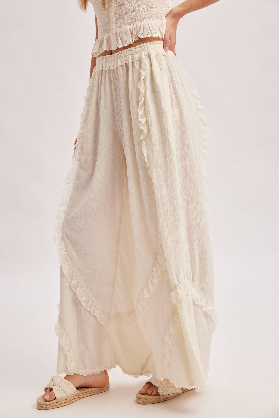 Boho Eyelet Lace Ruffle Pant