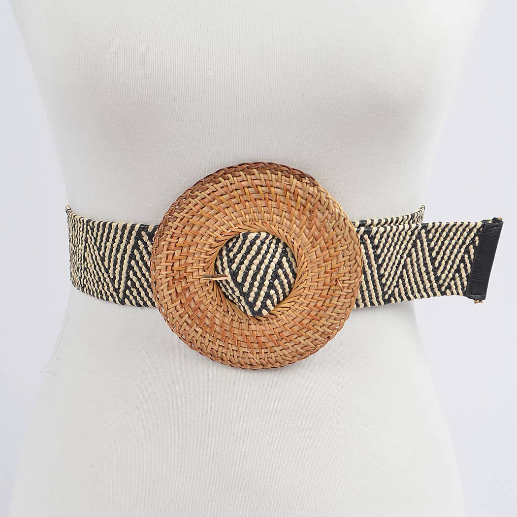 Black and Beige Patterned Belt