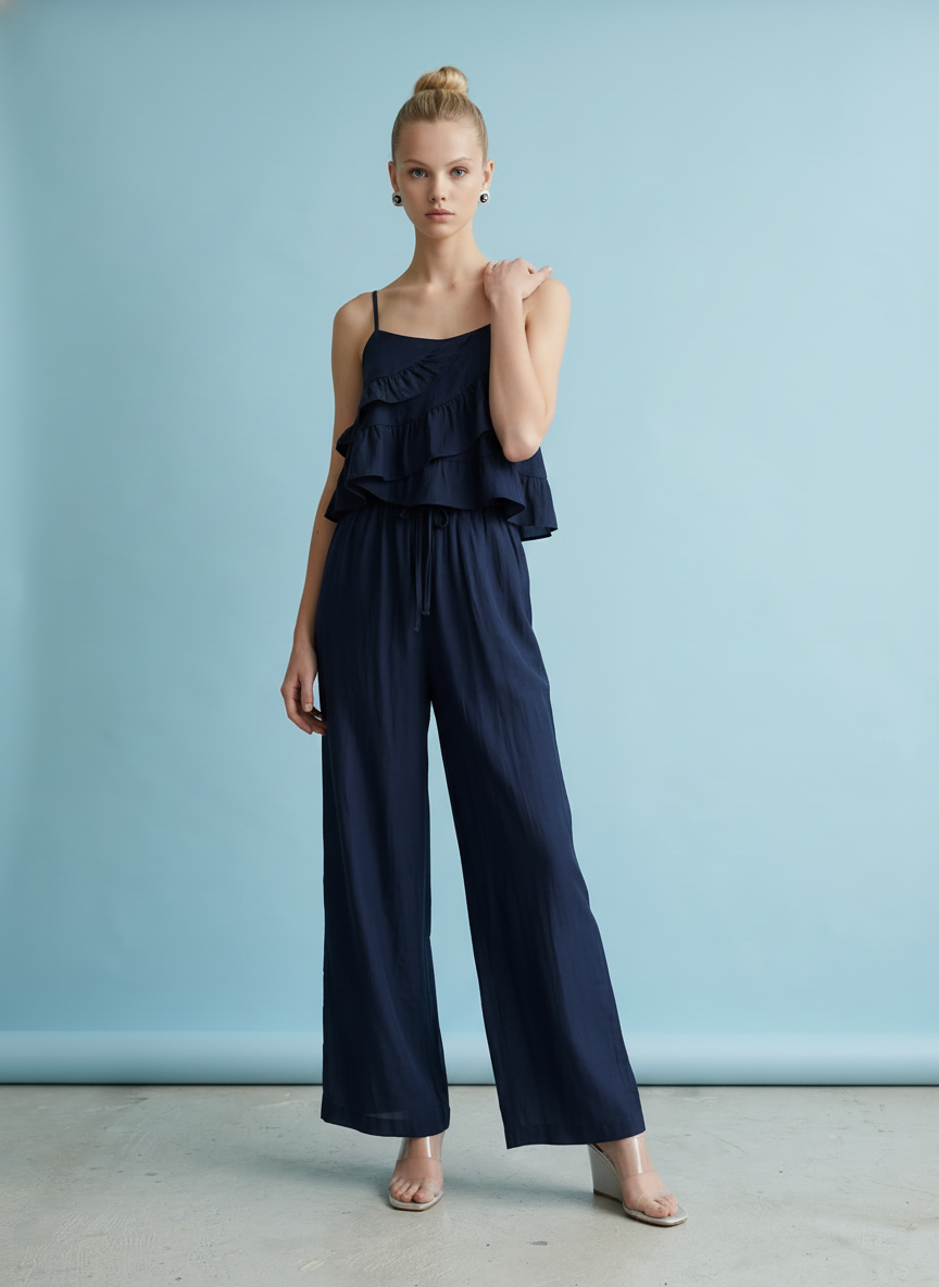 Tiered Ruffle Cami Top & Wide Leg Pants Set