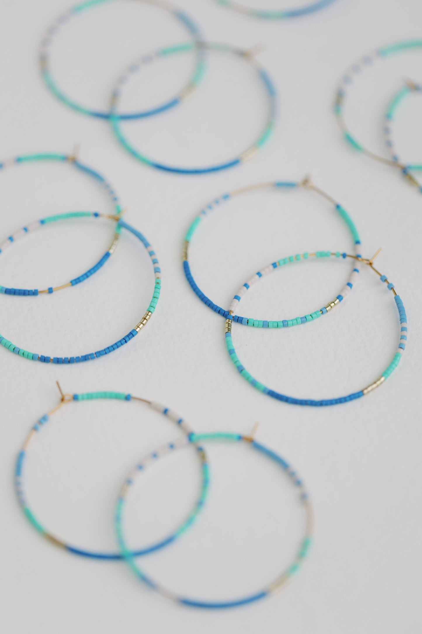 Skinny Blue Beaded Statement Hoop Earrings