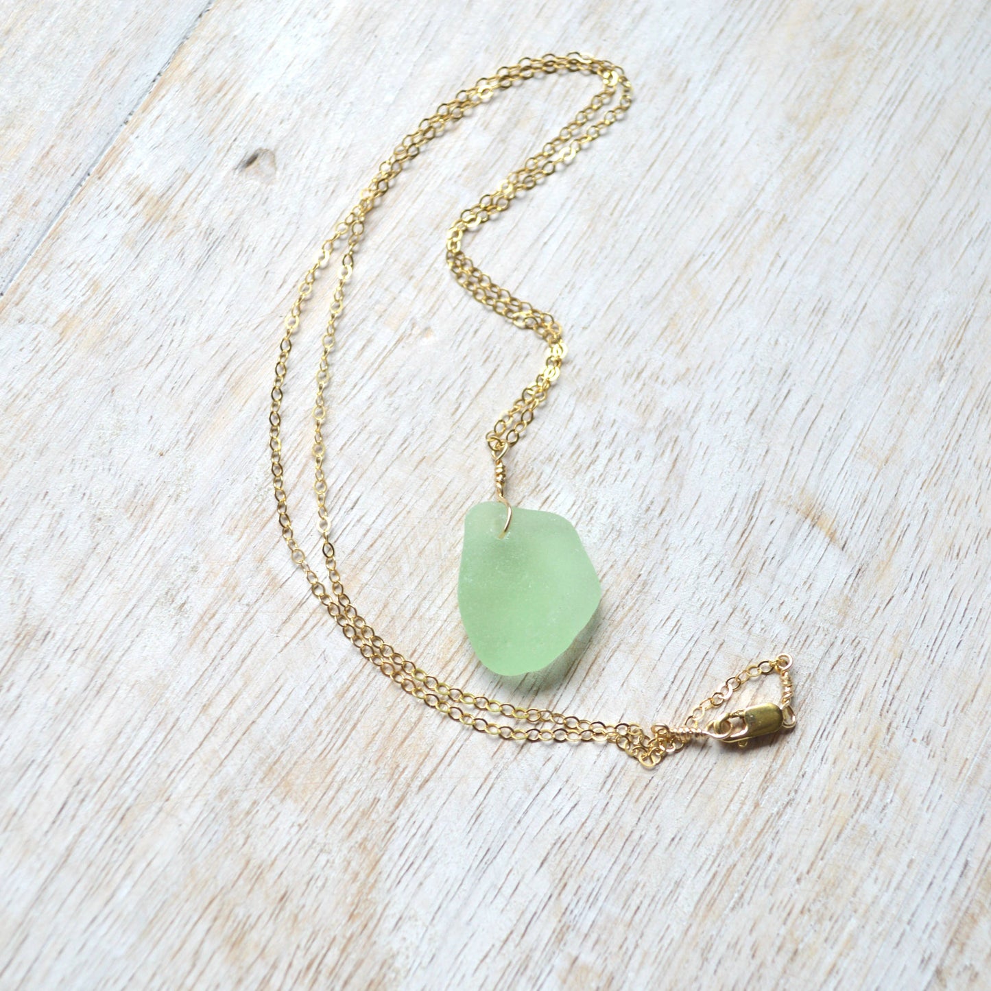 Sea Foam Sea Glass Pendant: 18 inches / Gold Filled