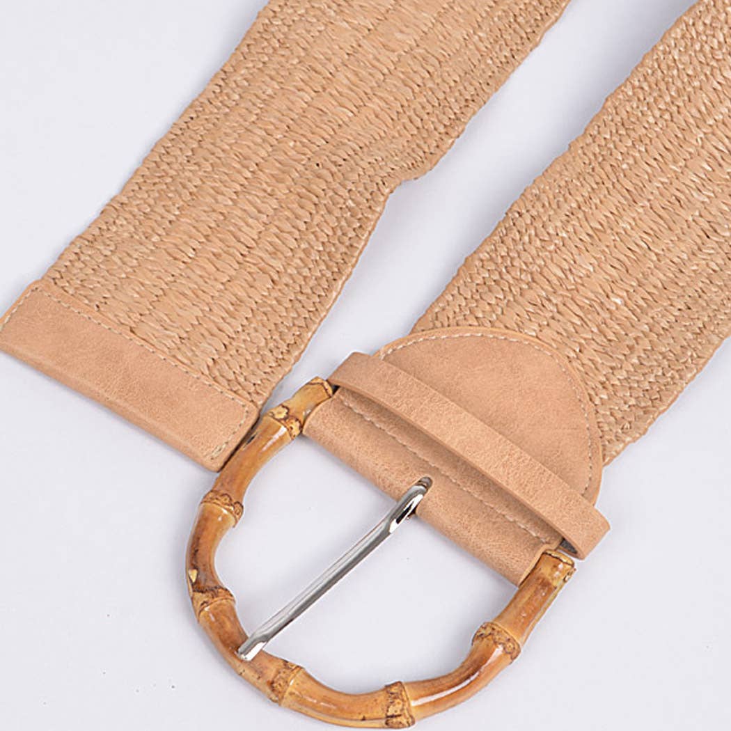 Straw Belt With Bamboo Buckle: Khaki