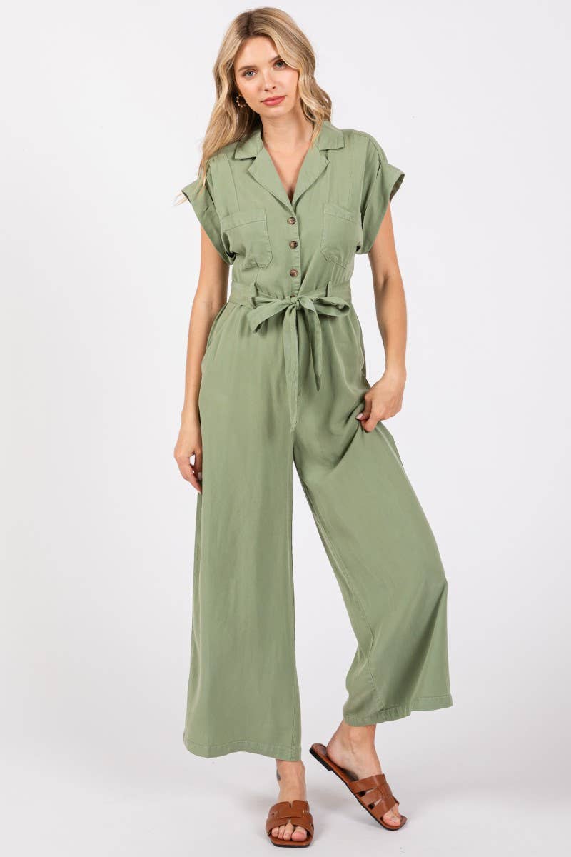 Sage Button Down Jumpsuit