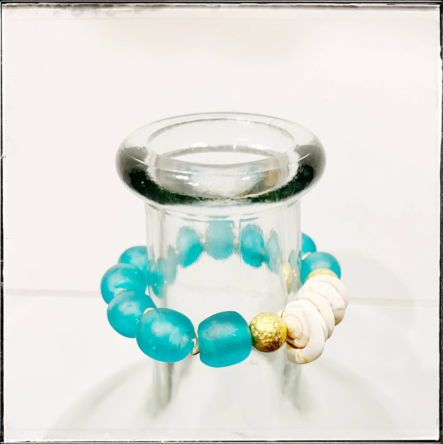 Natural Shell & Recycled Glass Bead Stretch Bracelet