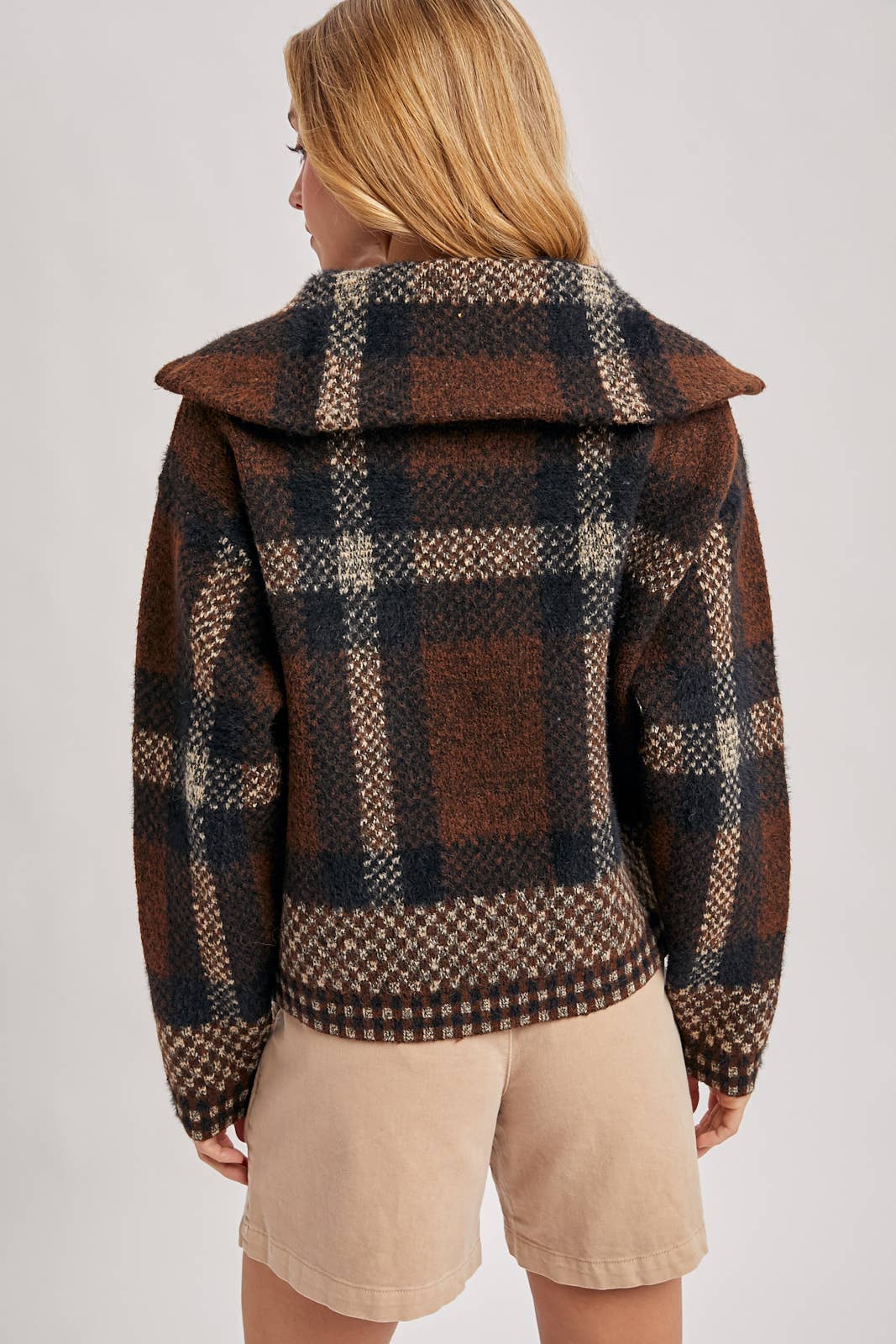 Plaid Knit Sweater Jacket