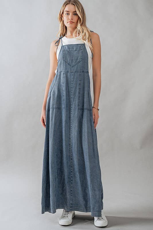 Tie Strap Denim Maxi Dress