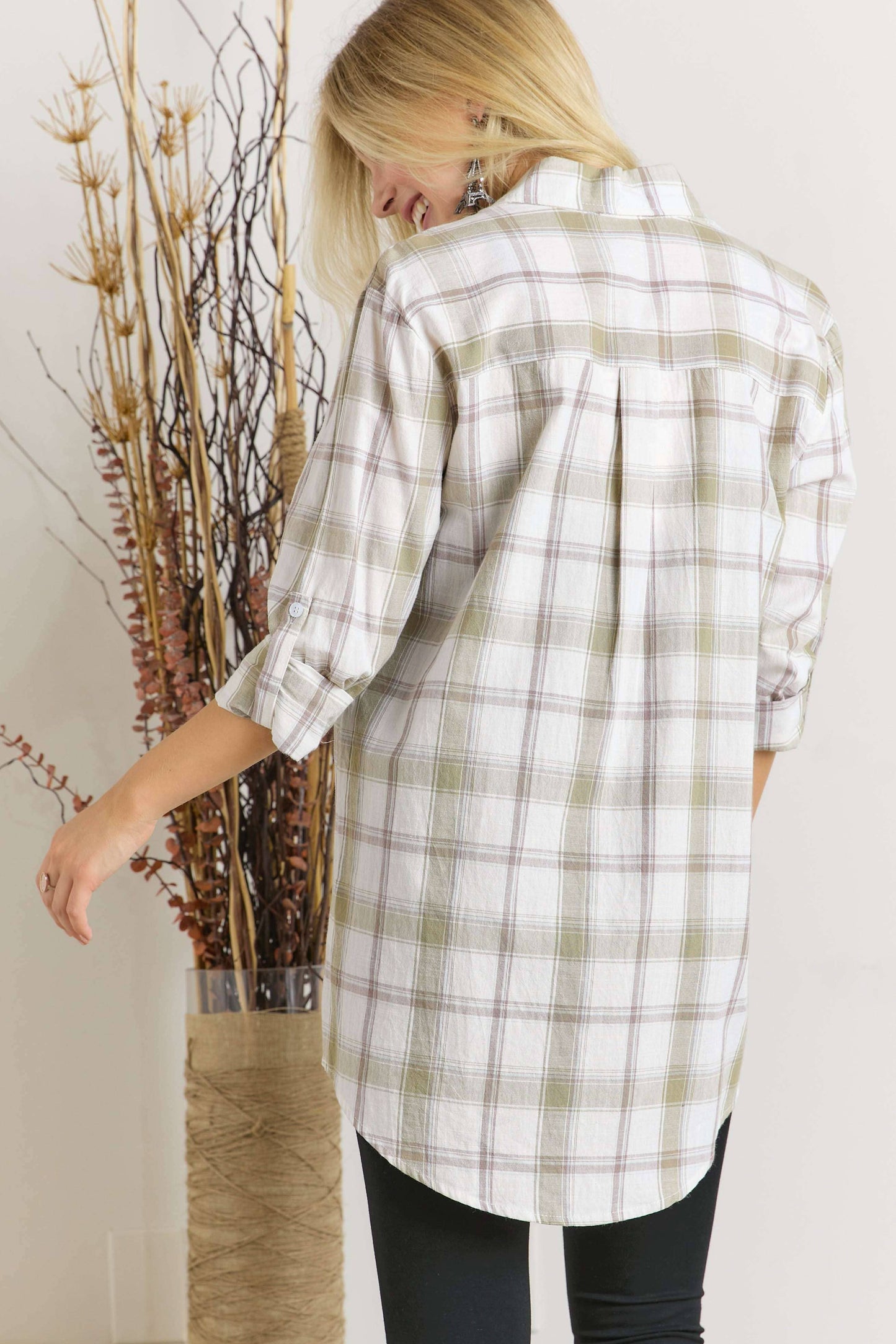 Olive Plaid Button Down