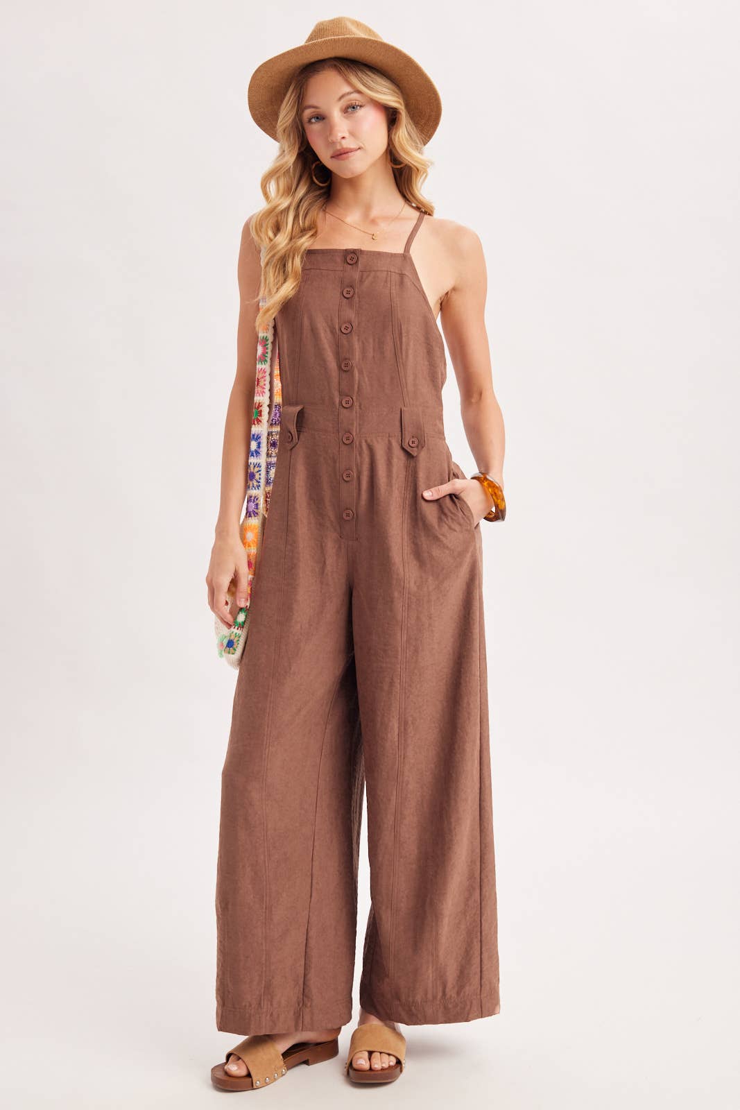 Button Down Wide Leg Jumpsuit