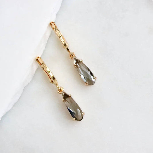 Crystal Huggie Earrings: Grey
