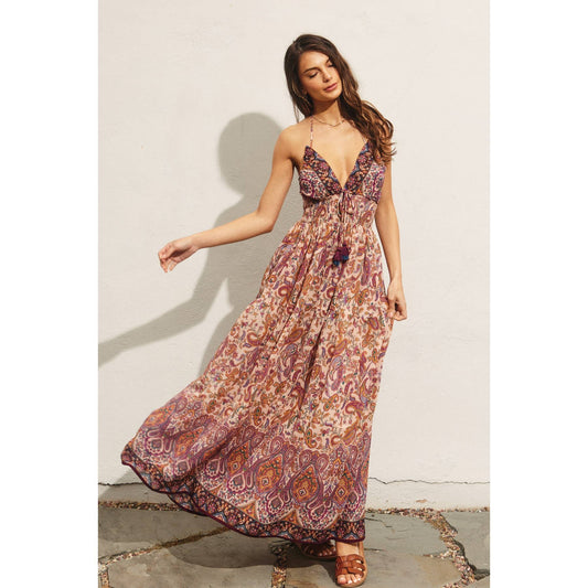 Easy To Love Halter Open Back Maxi Dress: SOFT PAISLEY