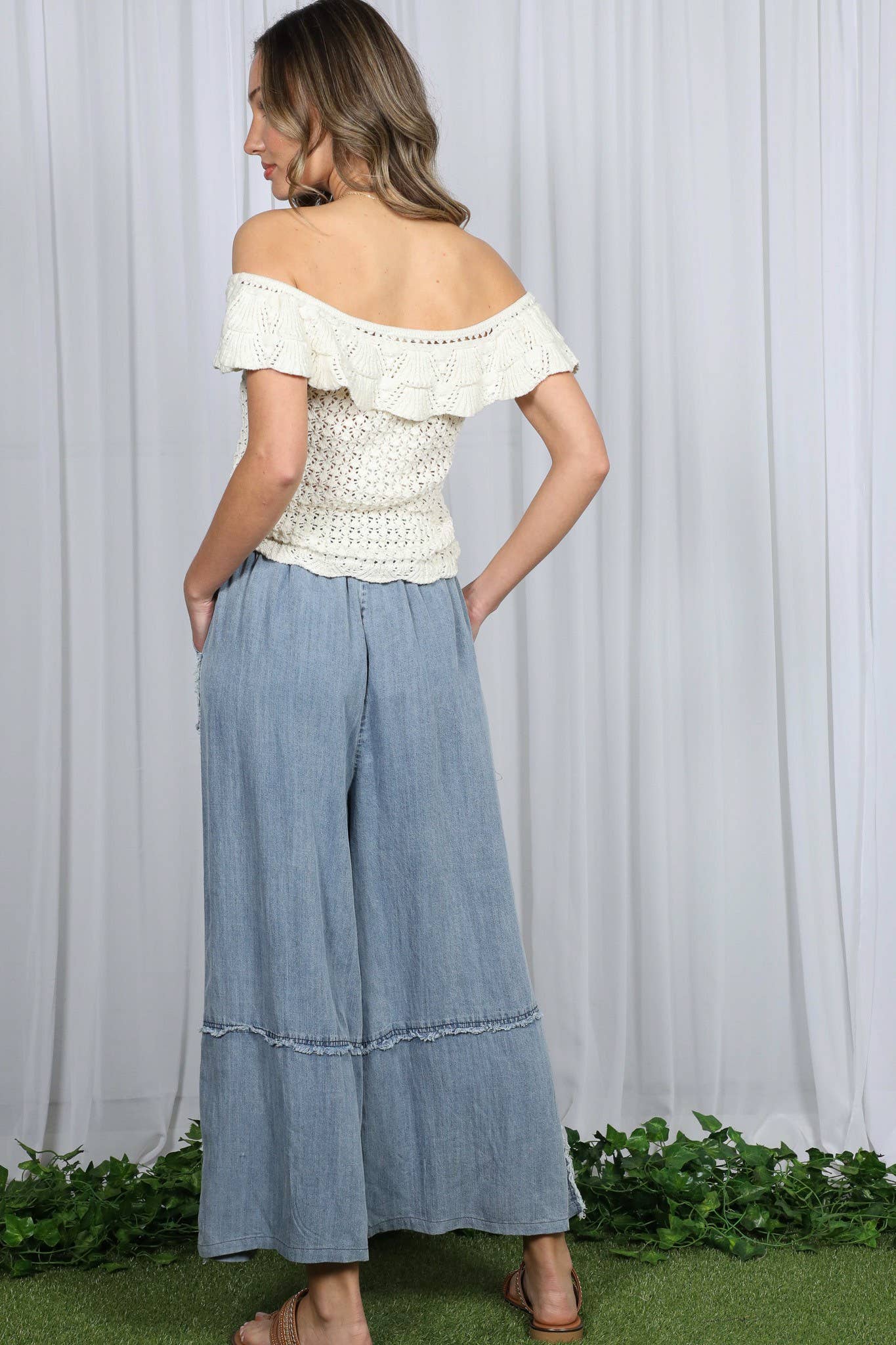 Frayed Tencel Chambray Palazzo Pants