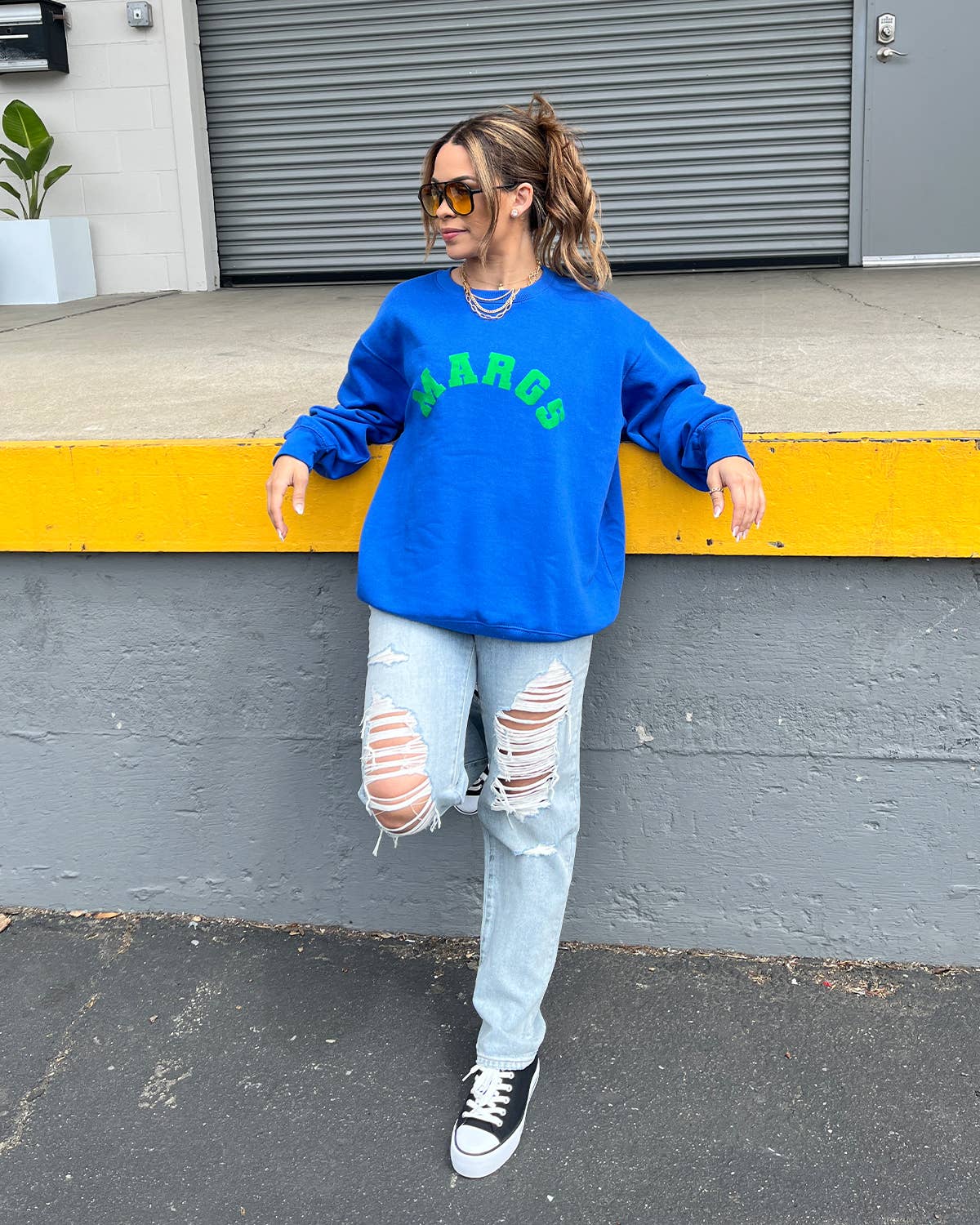 Margs Puff Print Sweatshirt: Royal Blue