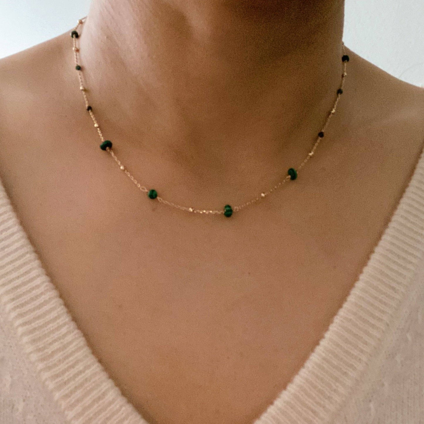 Dainty Precious Green Stone Bead Necklace