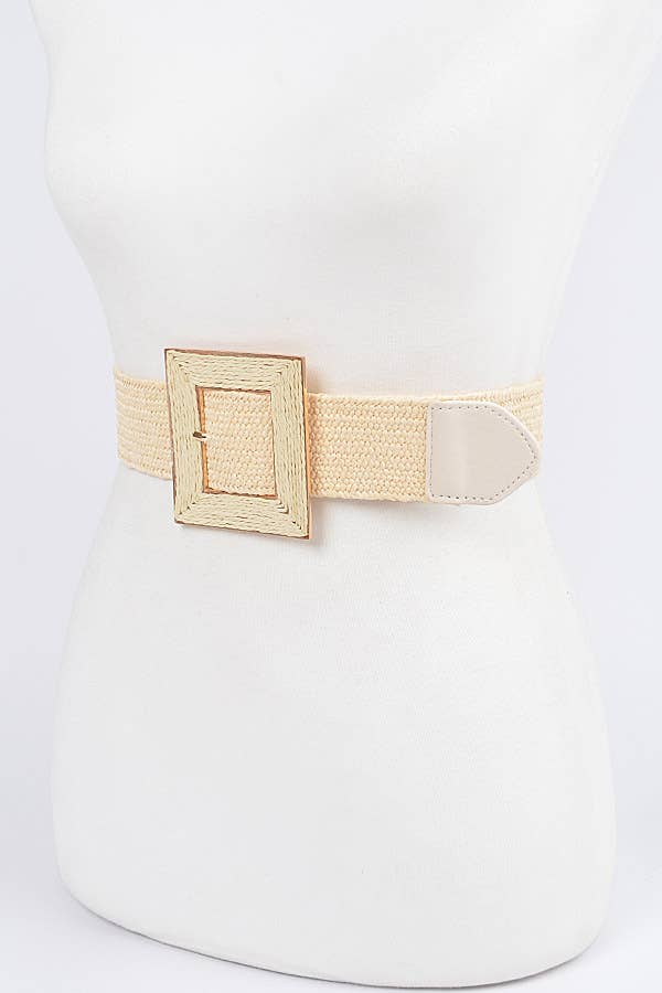 Square Buckle Stretch Belt: Nude