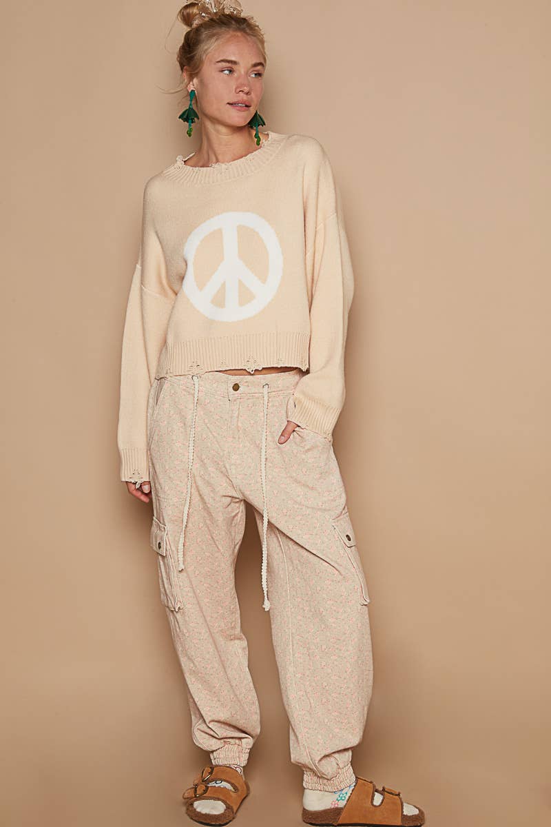 Peace Sign Distressed Sweater