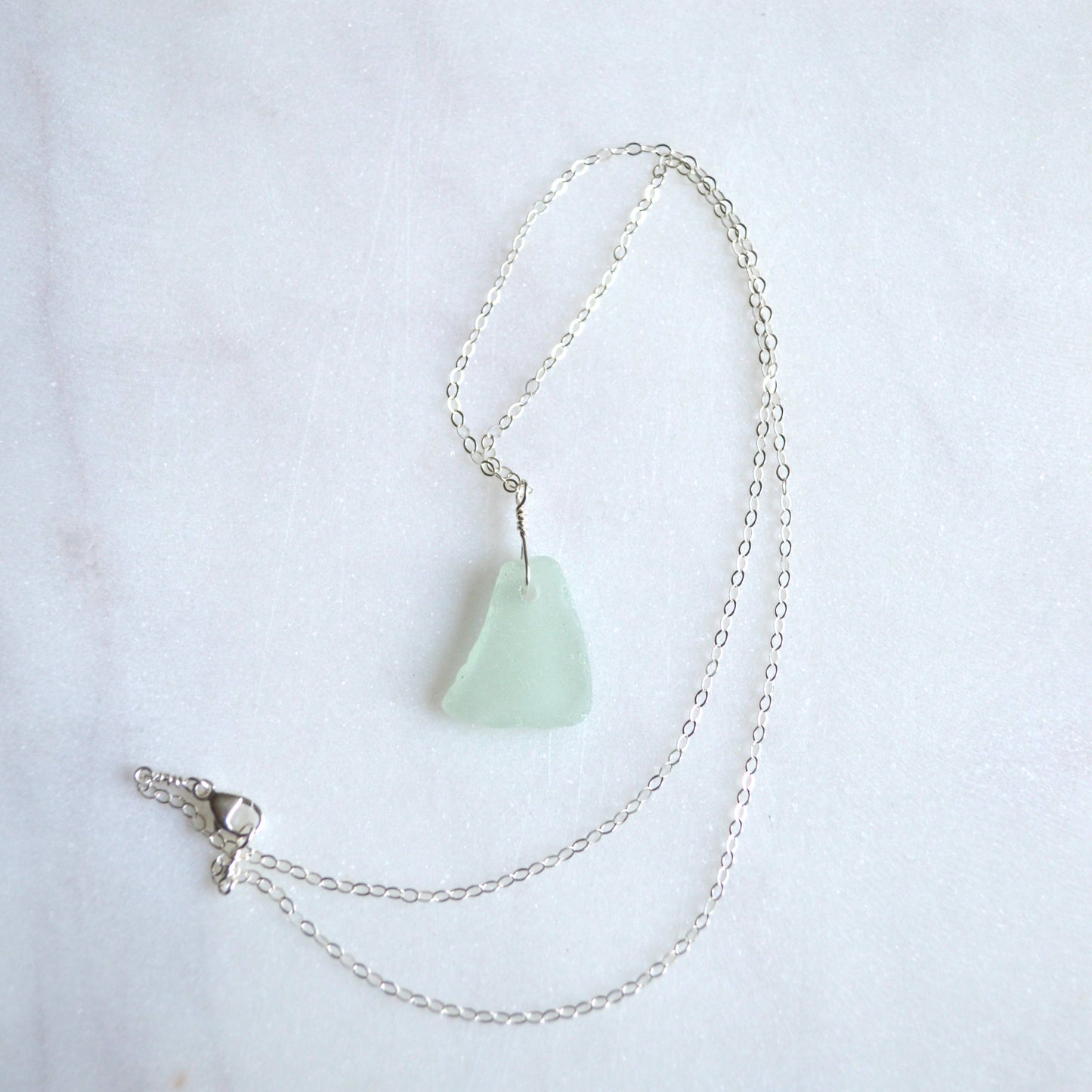 Sea Foam Sea Glass Pendant: 18 inches / Gold Filled