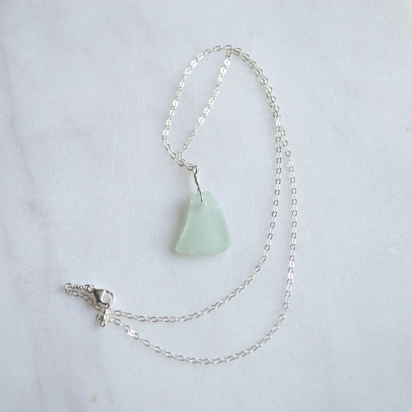 Sea Foam Sea Glass Pendant: 18 inches / Gold Filled