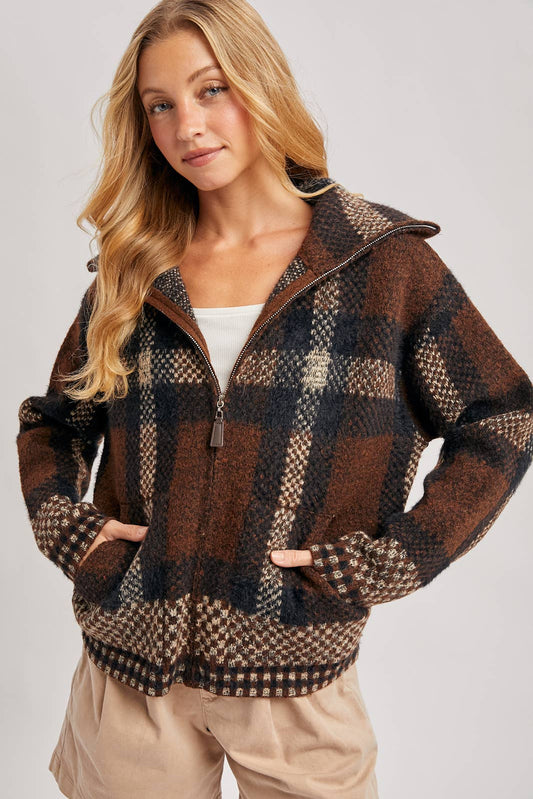 Plaid Knit Sweater Jacket
