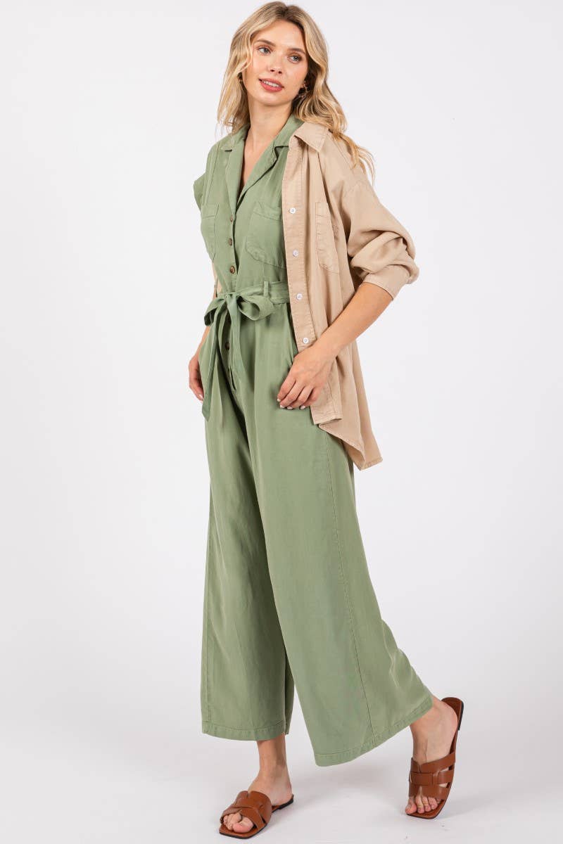 Sage Button Down Jumpsuit